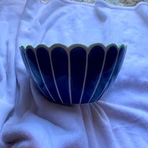 Serving bowl with enscripted markings green blue white